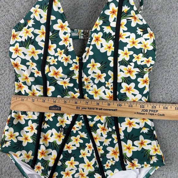 Cupshe Swimsuit Women Size Medium Green Floral Young and Vigor Print One Piece - Picture 3 of 12